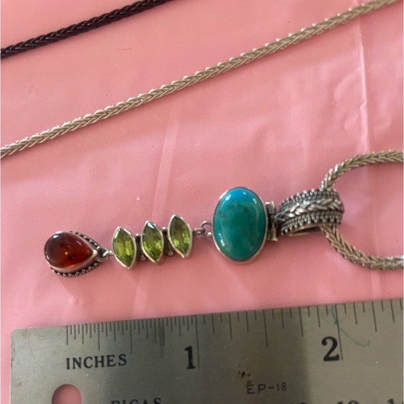 Lori Bonn necklace with matching earrings. 925, amber, peridot and turquoise - Picture 2 of 4